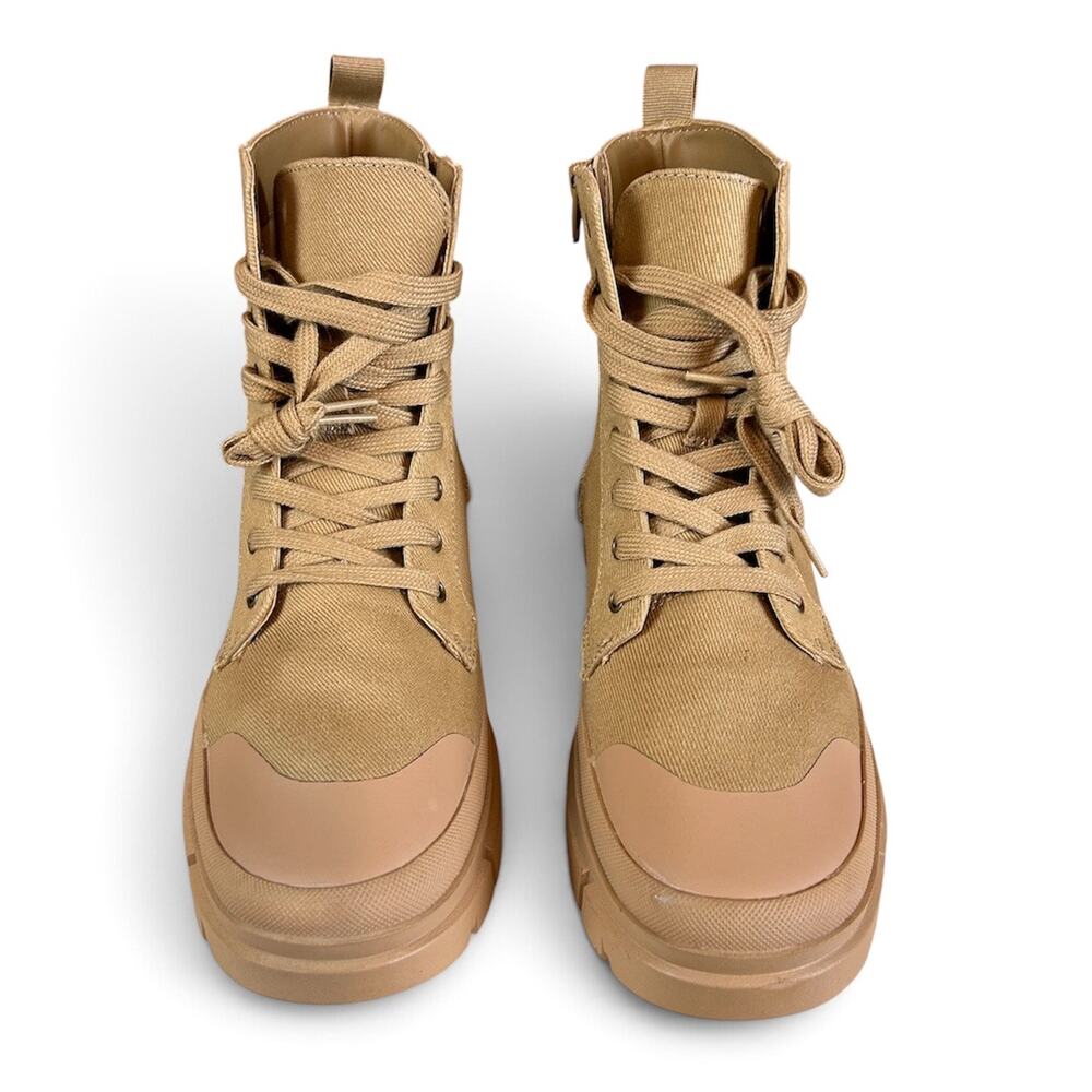 No Boundaries Canvas Combat Boots Women Size 10 Tan Chunky Zip Lug Sole High Top